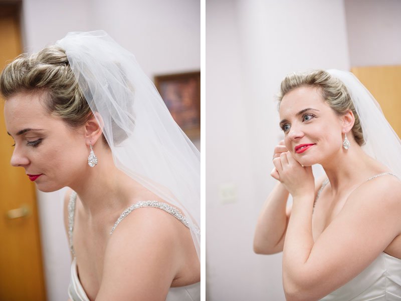 bride putting on earrings before Temple Israel wedding Minneapolis MN