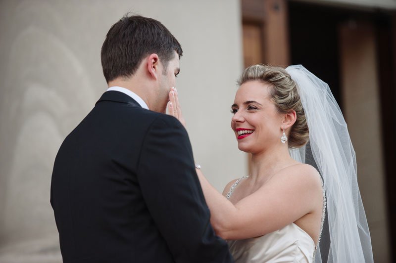 bride and groom first look before Temple Israel wedding Minneapolis MN