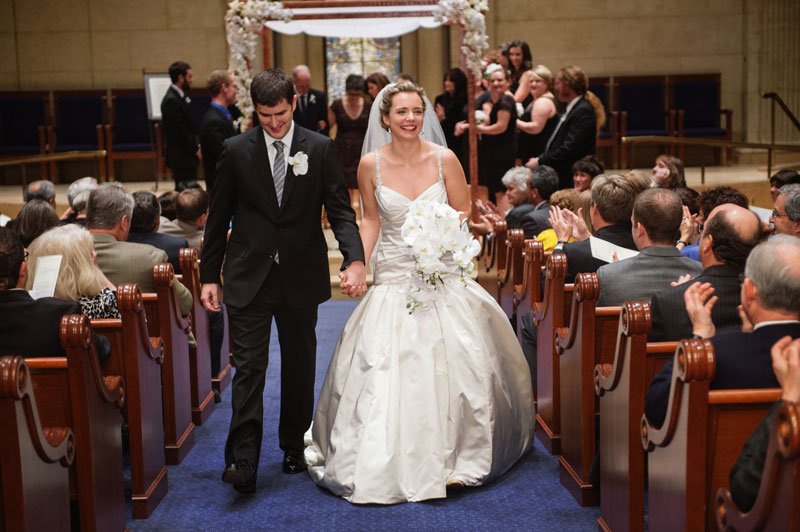 Bride and groom walk down aisle after Temple Israel Wedding Minneapolis MN