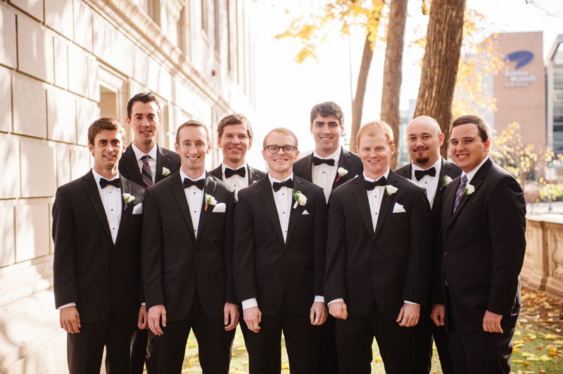 st paul mn wedding at jj hill library groom with 8 groomsmen