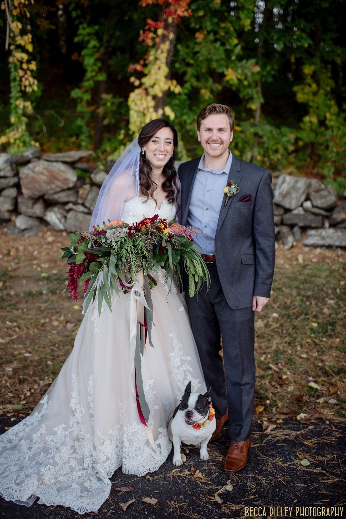 Sturbridge MA wedding at Publik House autumn with puppy