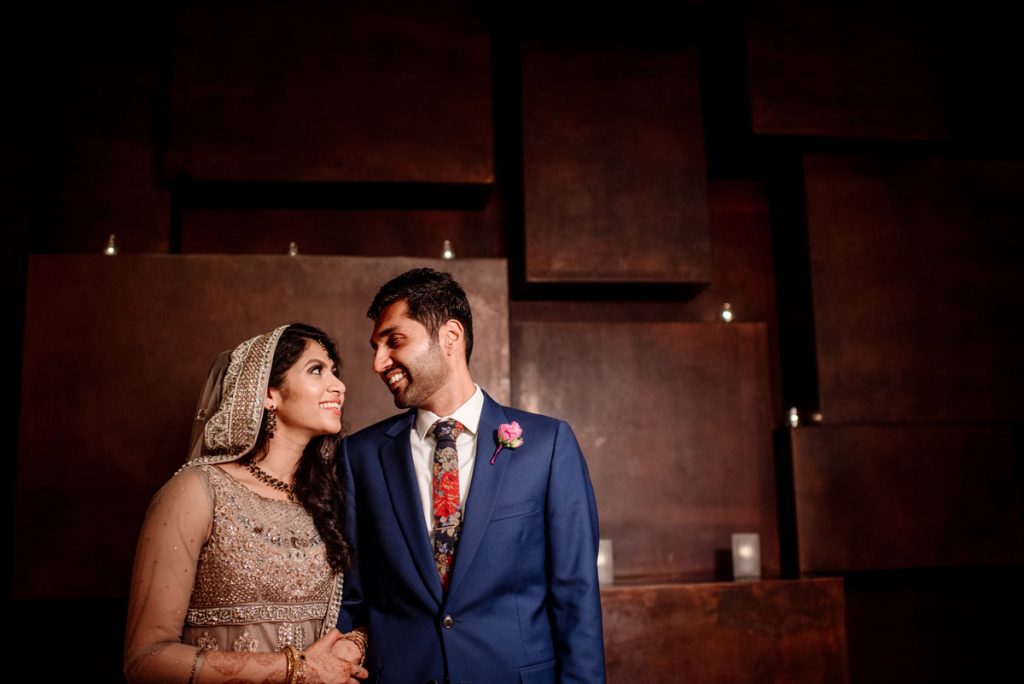 bride and groom at McNamara alumni center wedding Minneapolis