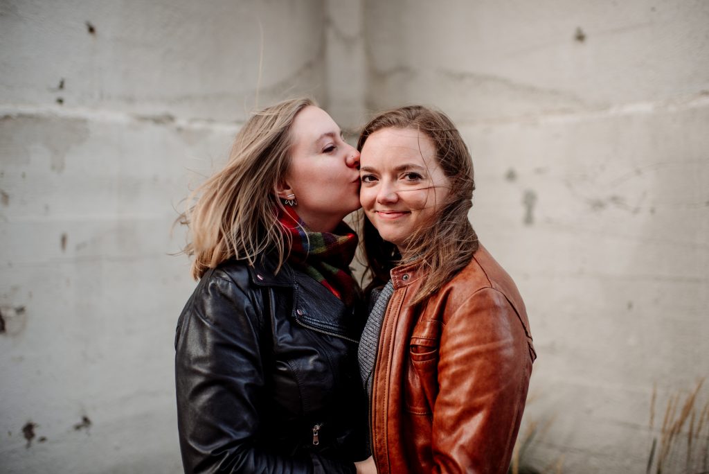 st anthony main engagement photos minneapolis two women