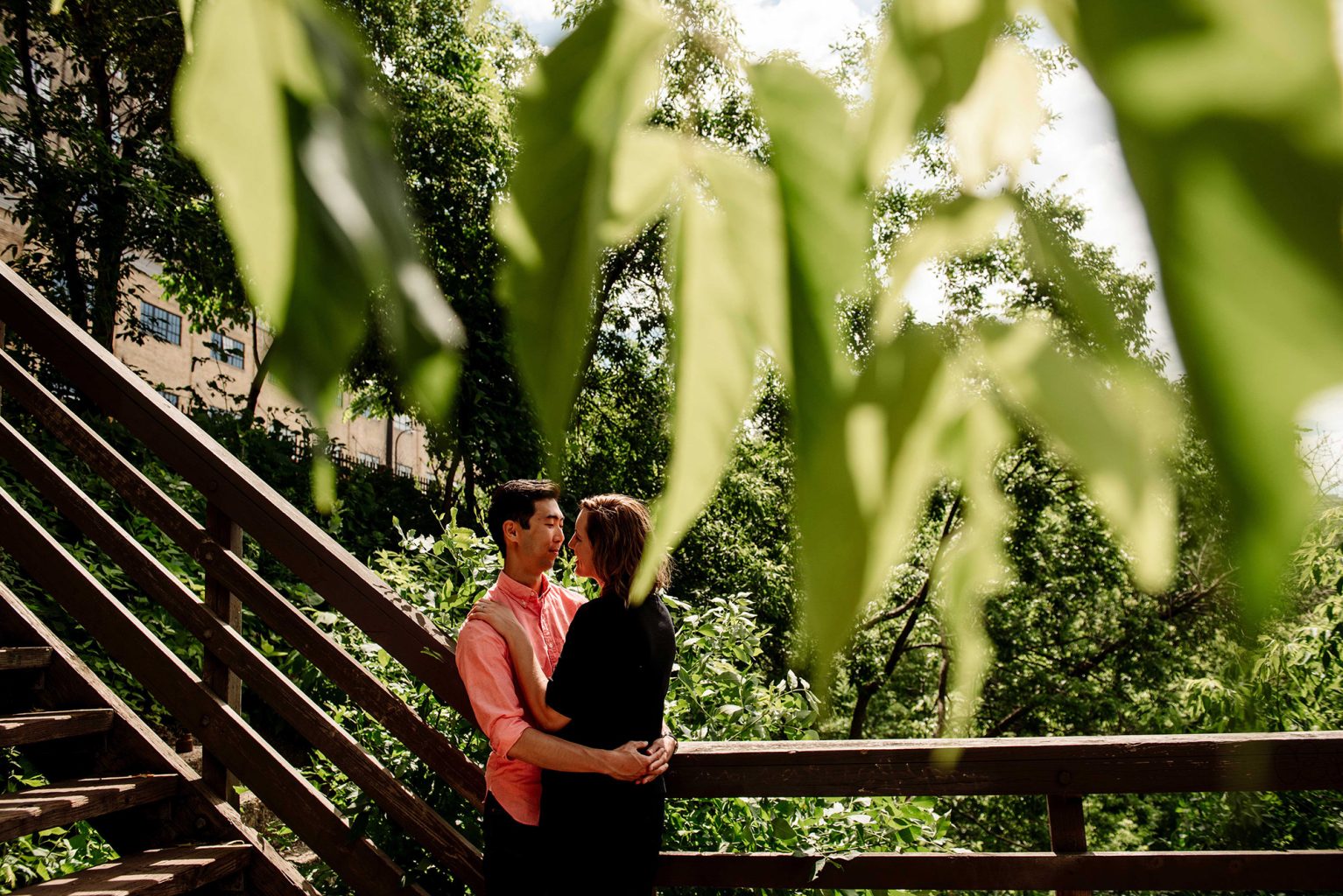 couple engagement photo by St Anthony Main in Minneapolis